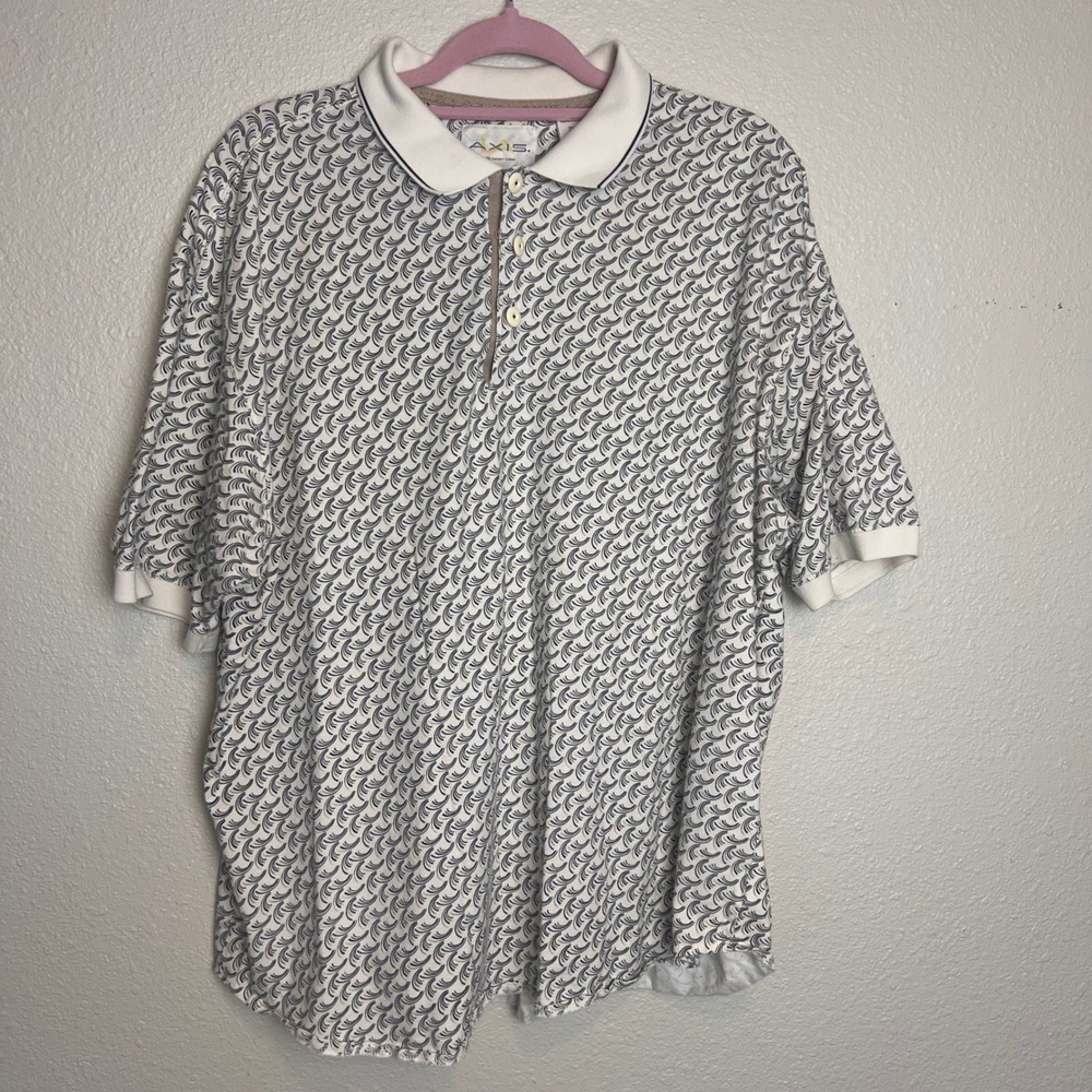 Axis Mens White Patterned Short Sleeve Polo Shirt American Style Size L